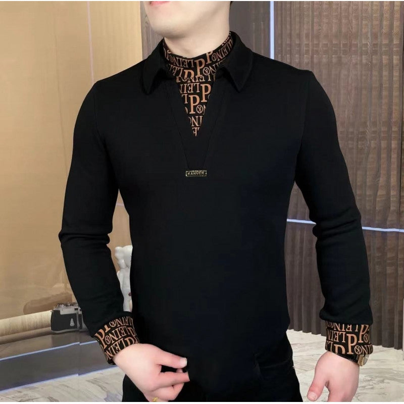 Men's fashion trend double neck warm casual fleece high neck base hoodie