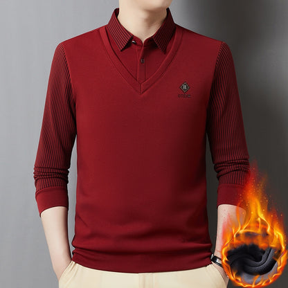 Men's fake two-piece sweater shirt