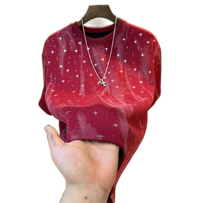 Men's New Retro Rhinestone Star Casual Short Sleeved Shirt