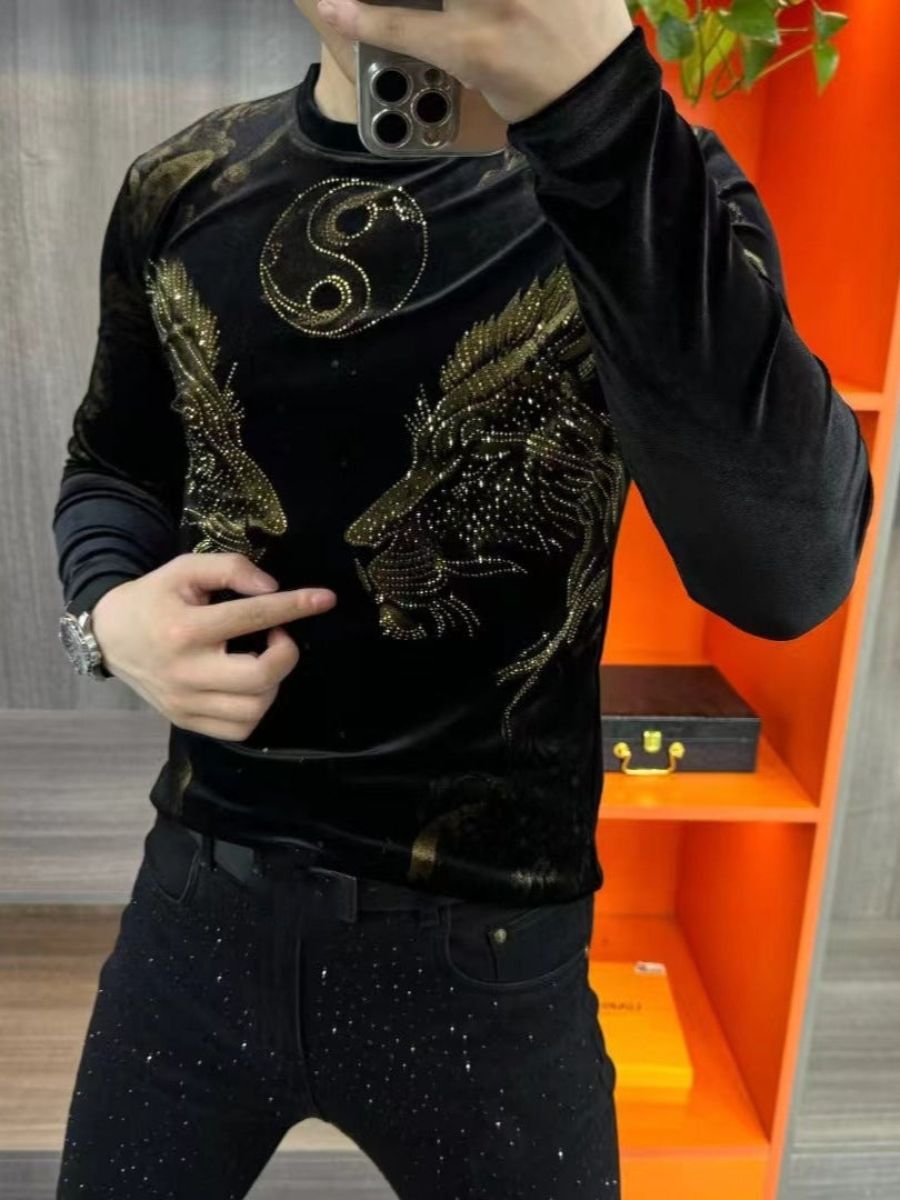 Men's Fashion Gold Velvet Round Neck Long Sleeve