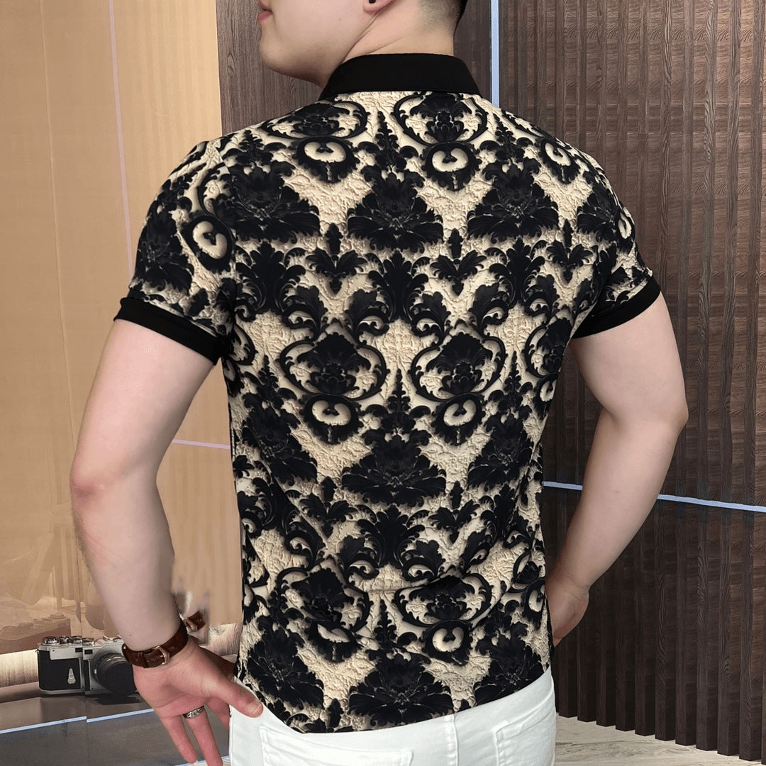 Men's summer casual lapel print men's shirt short sleeved