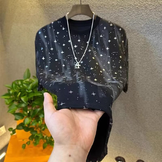 Men's New Retro Rhinestone Star Casual Short Sleeved Shirt
