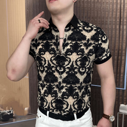 Men's summer casual lapel print men's shirt short sleeved