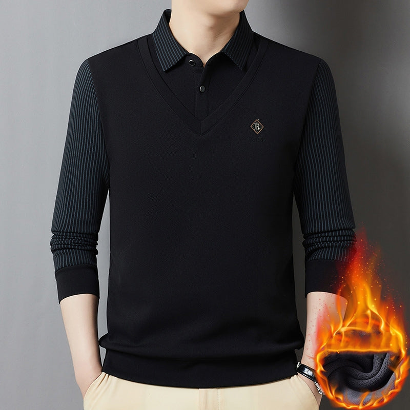 Men's fake two-piece sweater shirt