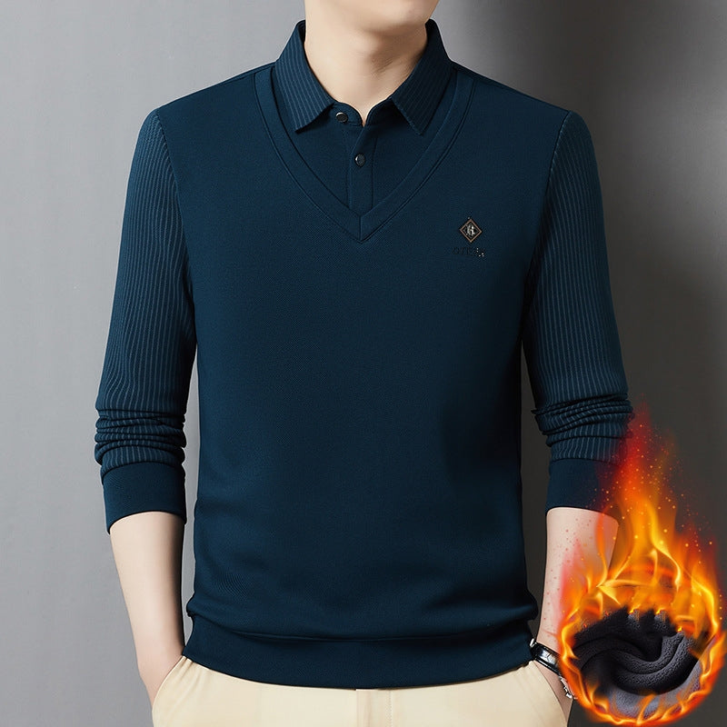 Men's fake two-piece sweater shirt