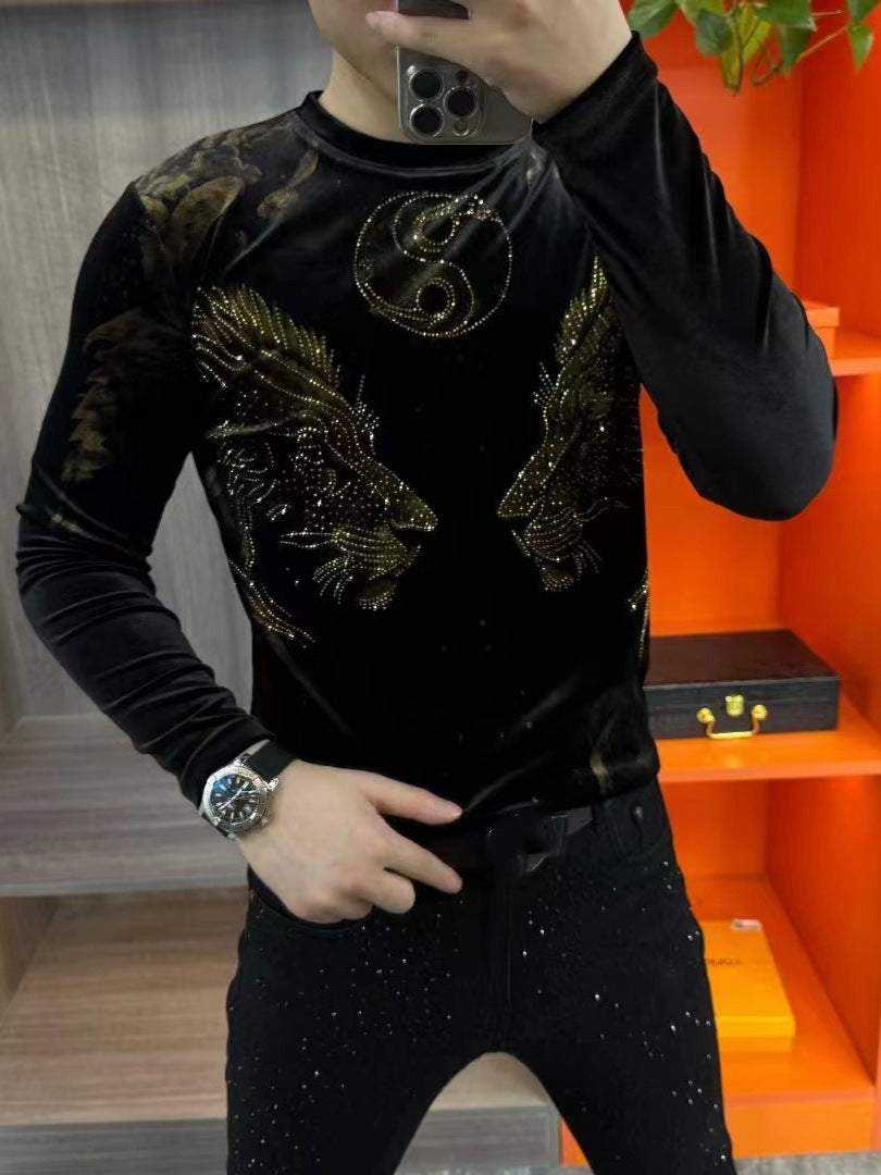 Men's Fashion Gold Velvet Round Neck Long Sleeve