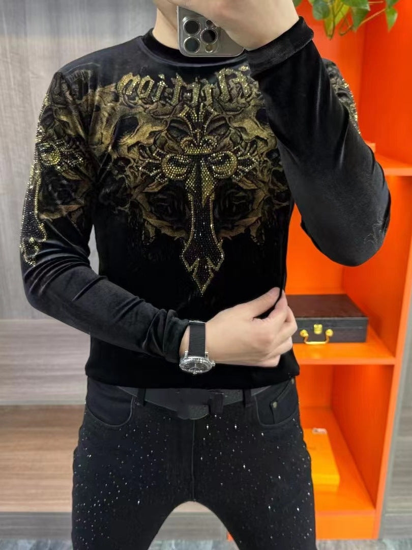 Men's Personalized Fashion Gold Velvet Round Neck Long Sleeve