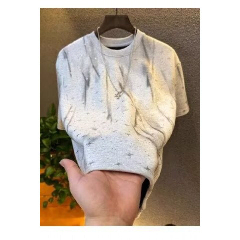 Men's New Retro Rhinestone Star Casual Short Sleeved Shirt