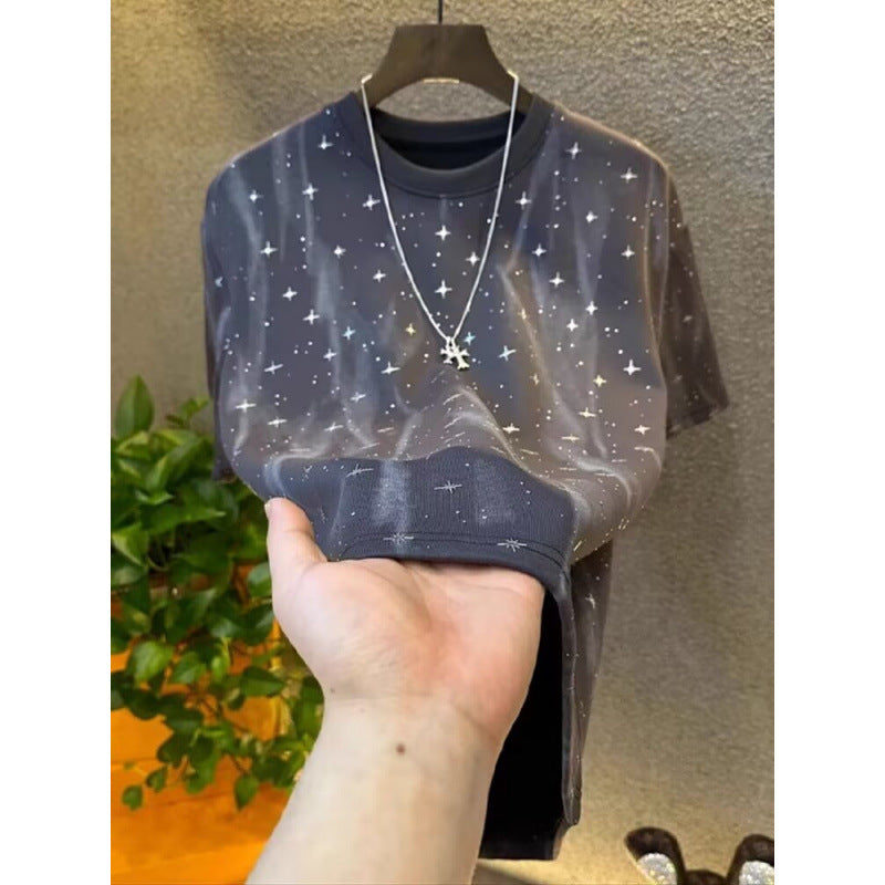 Men's New Retro Rhinestone Star Casual Short Sleeved Shirt