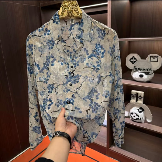 Men's New Printed Silk Shirt