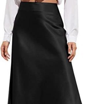 🎄Christmas Sale - 49% Off🔥Womens Midi Skirt High Waisted Solid Satin Dress Zipper Elegant Work Skirts