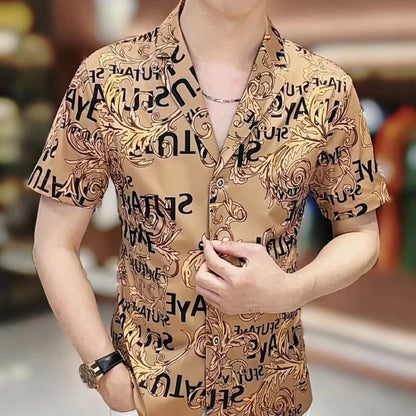 Men's summer trend versatile floral thin short sleeves