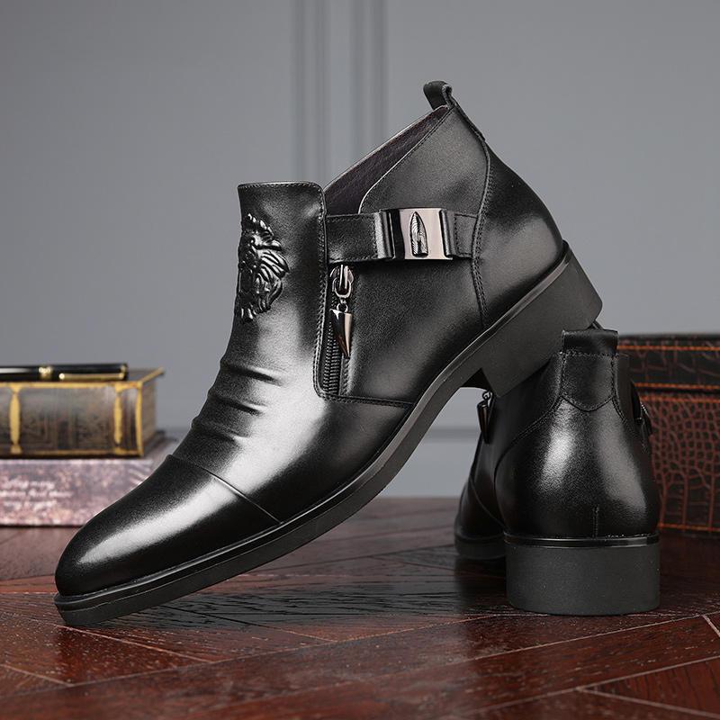 Men's business casual zipper pointed leather shoes