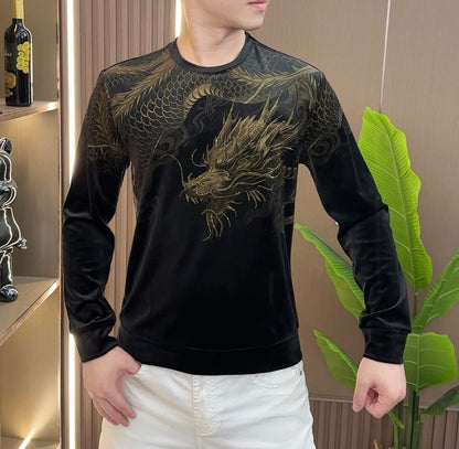 Men's New Printed Round Neck Fashionable Long Sleeved Shirt