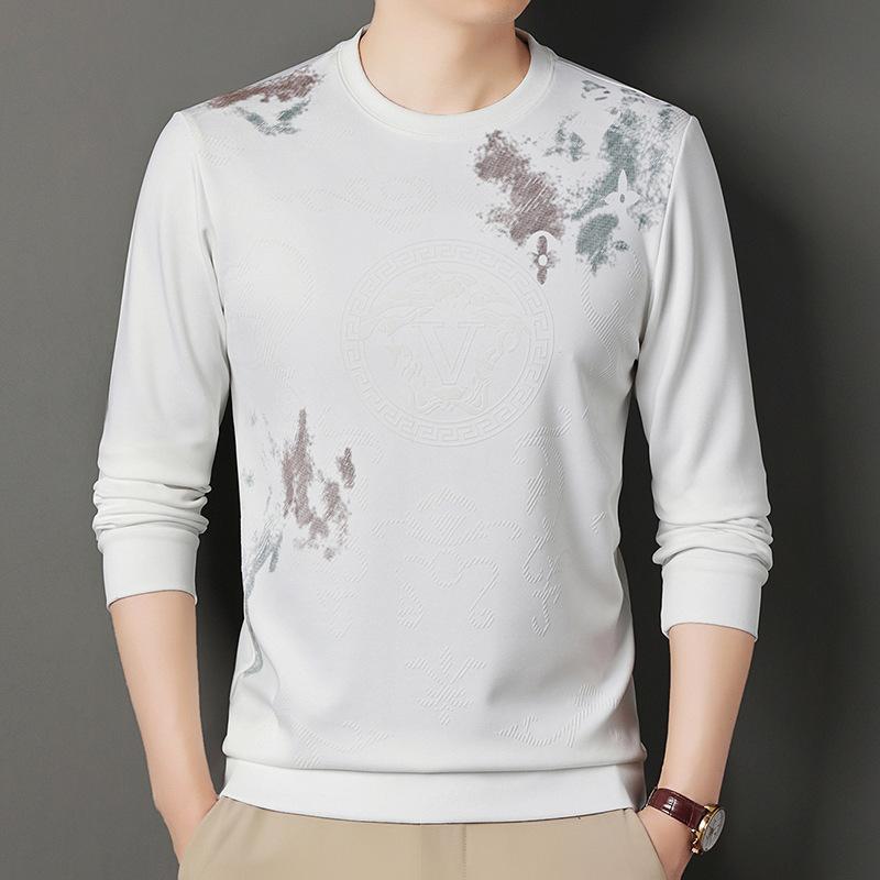 Men's Casual Fashion Printed Round Neck Long Sleeved Shirt