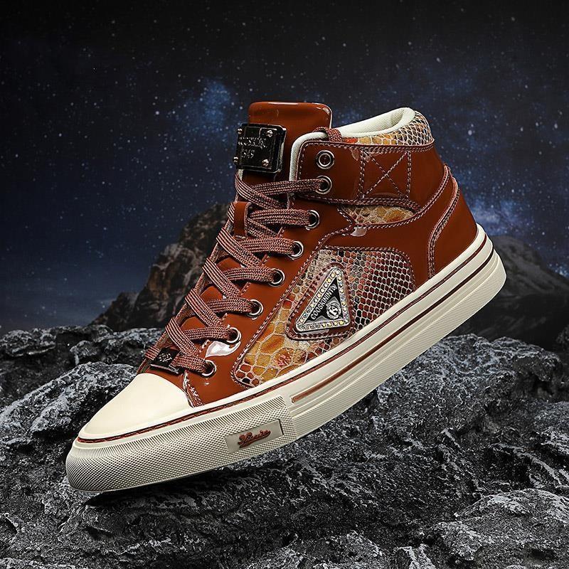 Men's High Top Leather Fashionable Casual Board Shoes