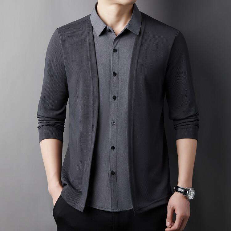 Men's new fake two-piece shirt collar knitted cardigan