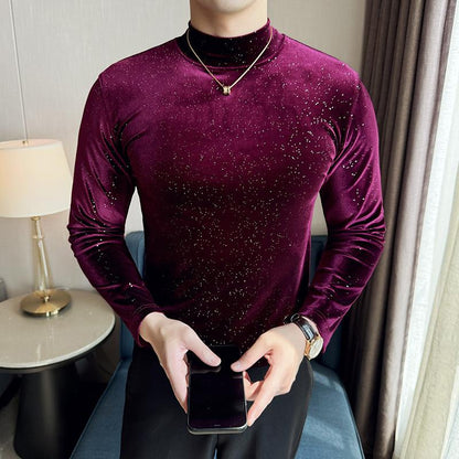 Men's new fashionable semi high neck knitted sweater