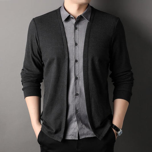 Men's new fake two-piece shirt collar knitted cardigan