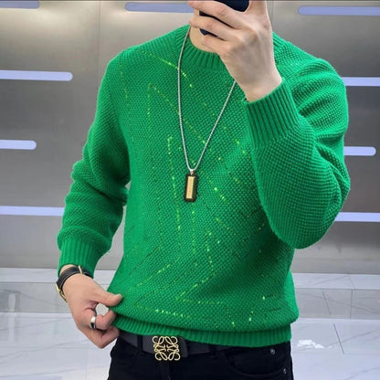 Men's new sequined red collar fashionable casual sweater