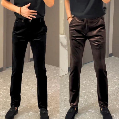 Men's gold velvet trendy high-quality slim fit pants