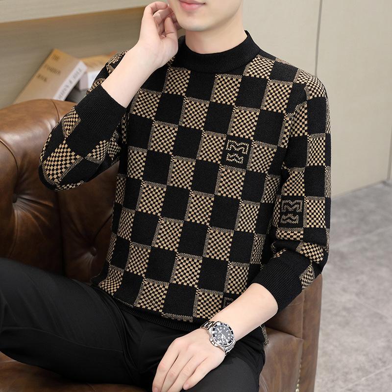 Men's new short plush thick warm knitted sweater