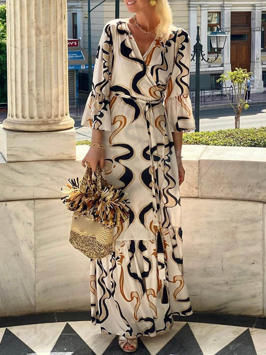 🔥Limited Time Offer 49% OFF🔥Printed V Neck Wrap Dress