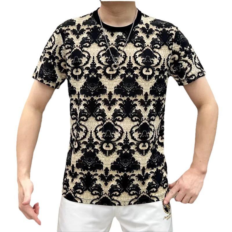 Men's Summer Ice Silk Slim Fit Round Neck Light Luxury Short Sleeve T-shirt