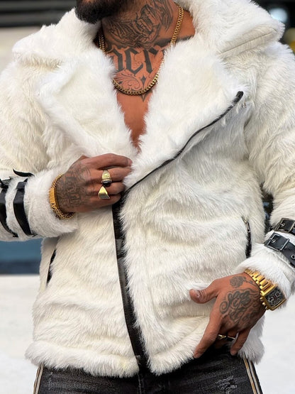 Men's Faux Fur Cuff Coat With Belt Buckle Detail