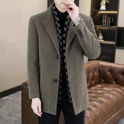 Men's Medium To Long Thick Down Woolen Coat