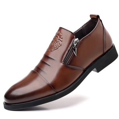 Men's business casual zipper pointed leather shoes