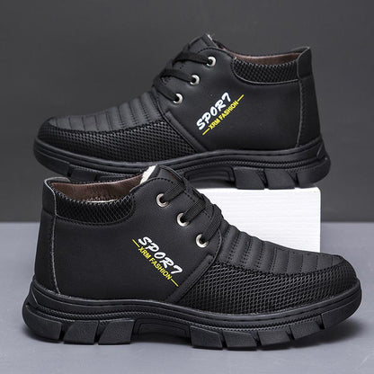 Men's winter new leather high top warm cotton boots