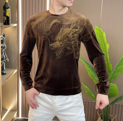 Men's New Printed Round Neck Fashionable Long Sleeved Shirt