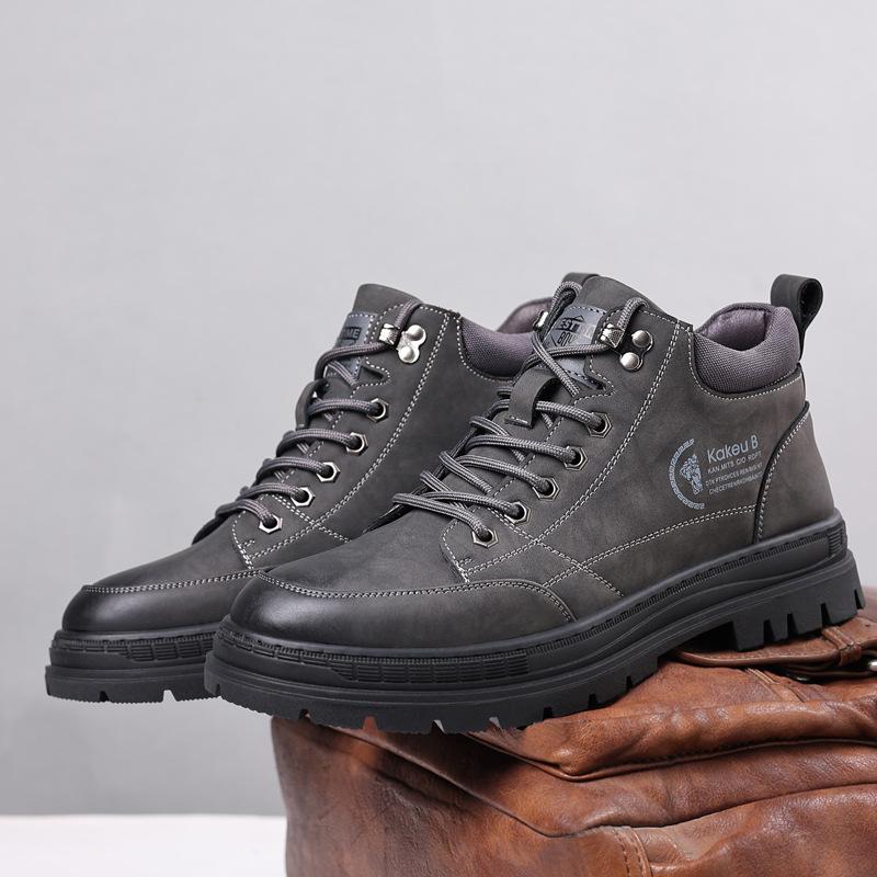 Men's outdoor cowhide hiking thick soled high top shoes