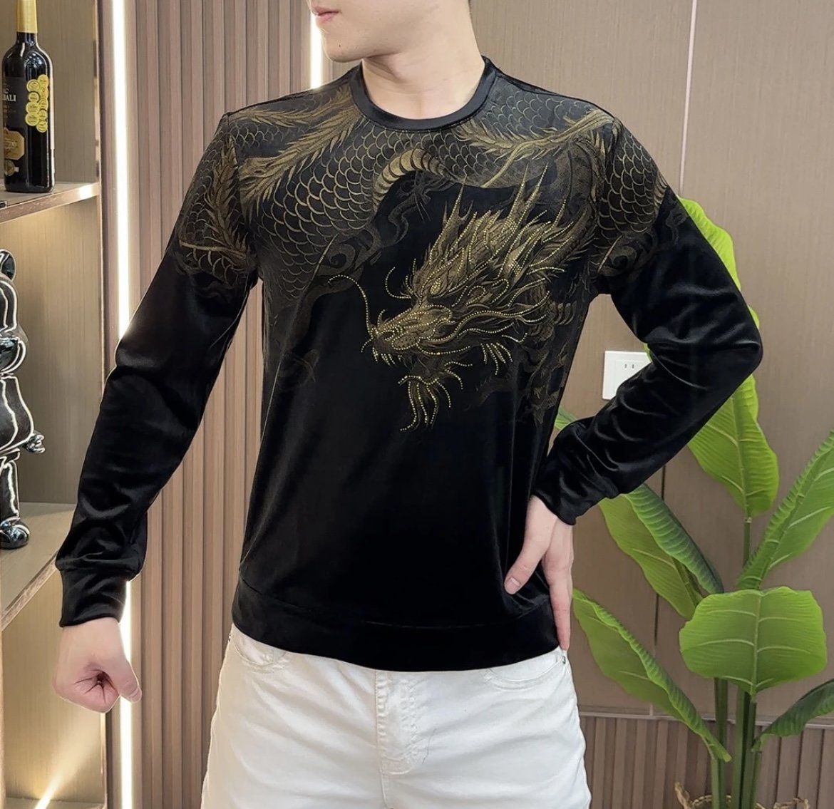 Men's New Printed Round Neck Fashionable Long Sleeved Shirt