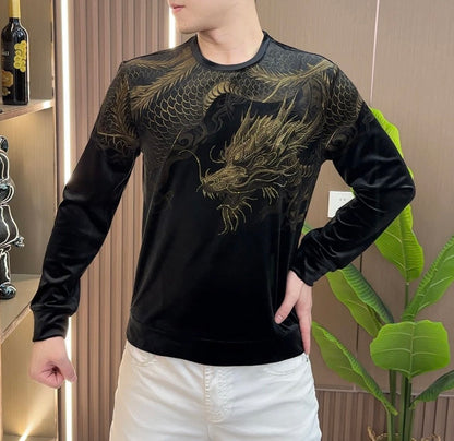 Men's New Printed Round Neck Fashionable Long Sleeved Shirt