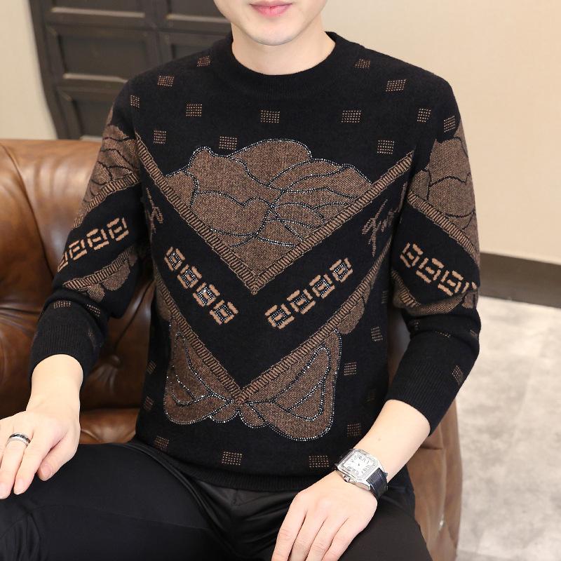 Men's thick warm round neck knitted sweater