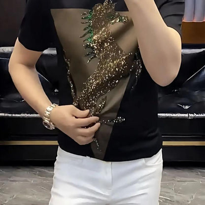 🔥Limited Time Offer 49% OFF🔥Men's Summer New Ice Silk Hot Diamond Short Sleeve