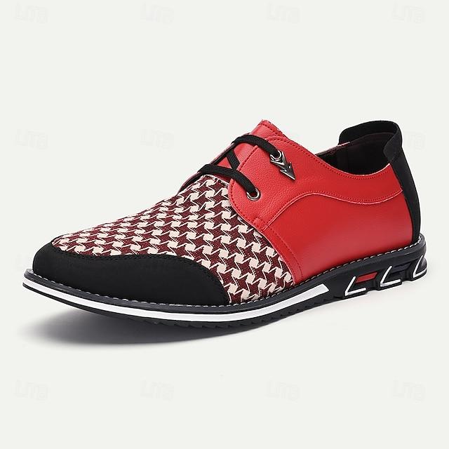 Men's  Houndstooth Pattern Faux Leather Sneakers With Lace-Up