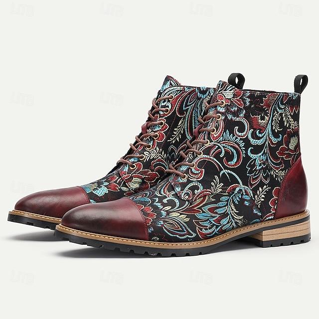 Men's Premium Leather Floral Oxford Boots