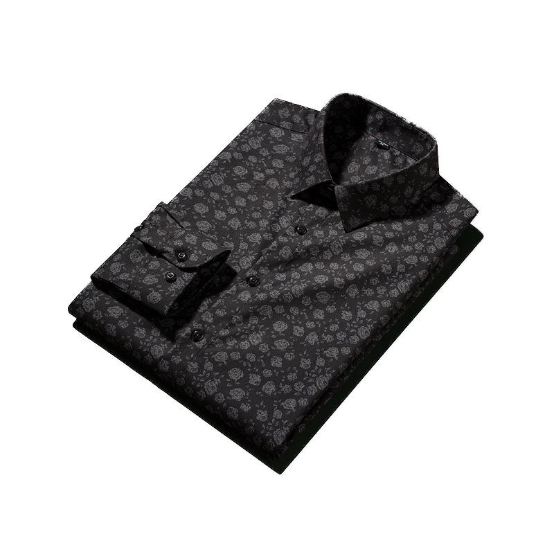 Men's new high-end light business digital printed wrinkle resistant rose long sleeved shirt