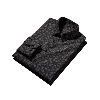 Men's new high-end light business digital printed wrinkle resistant rose long sleeved shirt