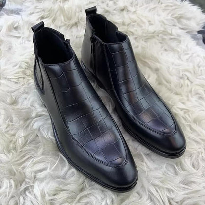 Men's Trendy Crocodile Patterned Retro Top Layer Cowhide Chelsea Boots