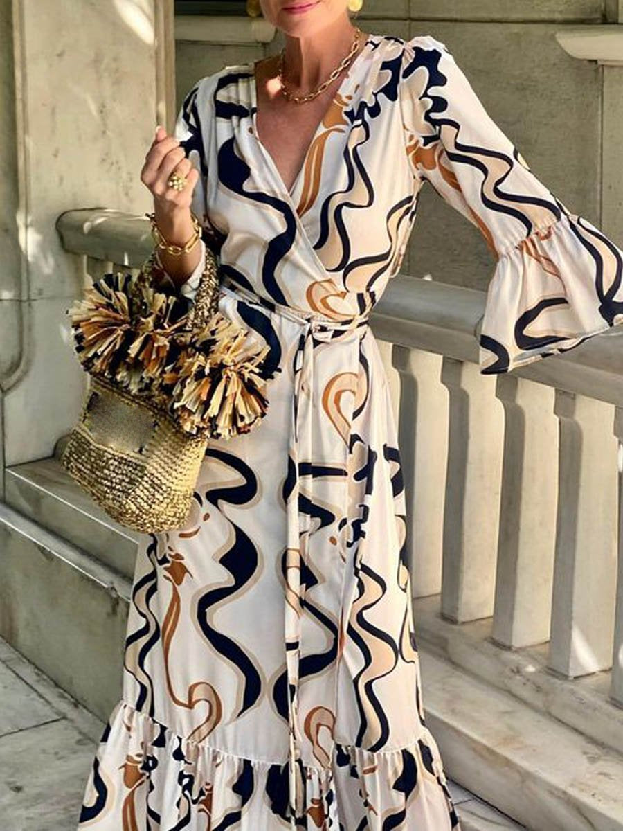 🔥Limited Time Offer 49% OFF🔥Printed V Neck Wrap Dress