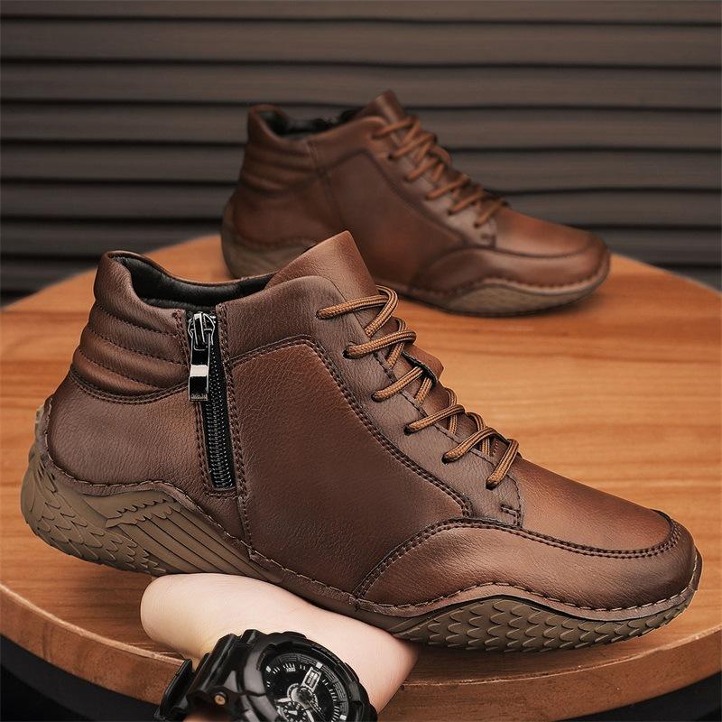 Men's trendy new leather zipper high top shoes