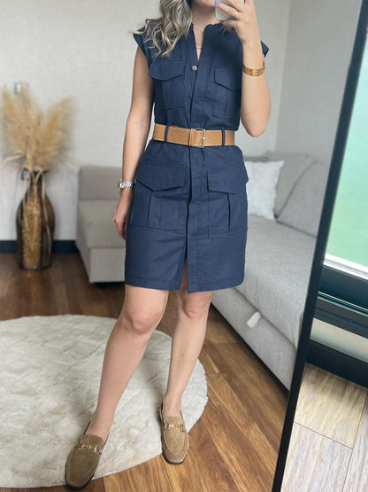 🔥Limited Time Offer 49% OFF🔥Sleeveless Solid Pockets Mini Dress