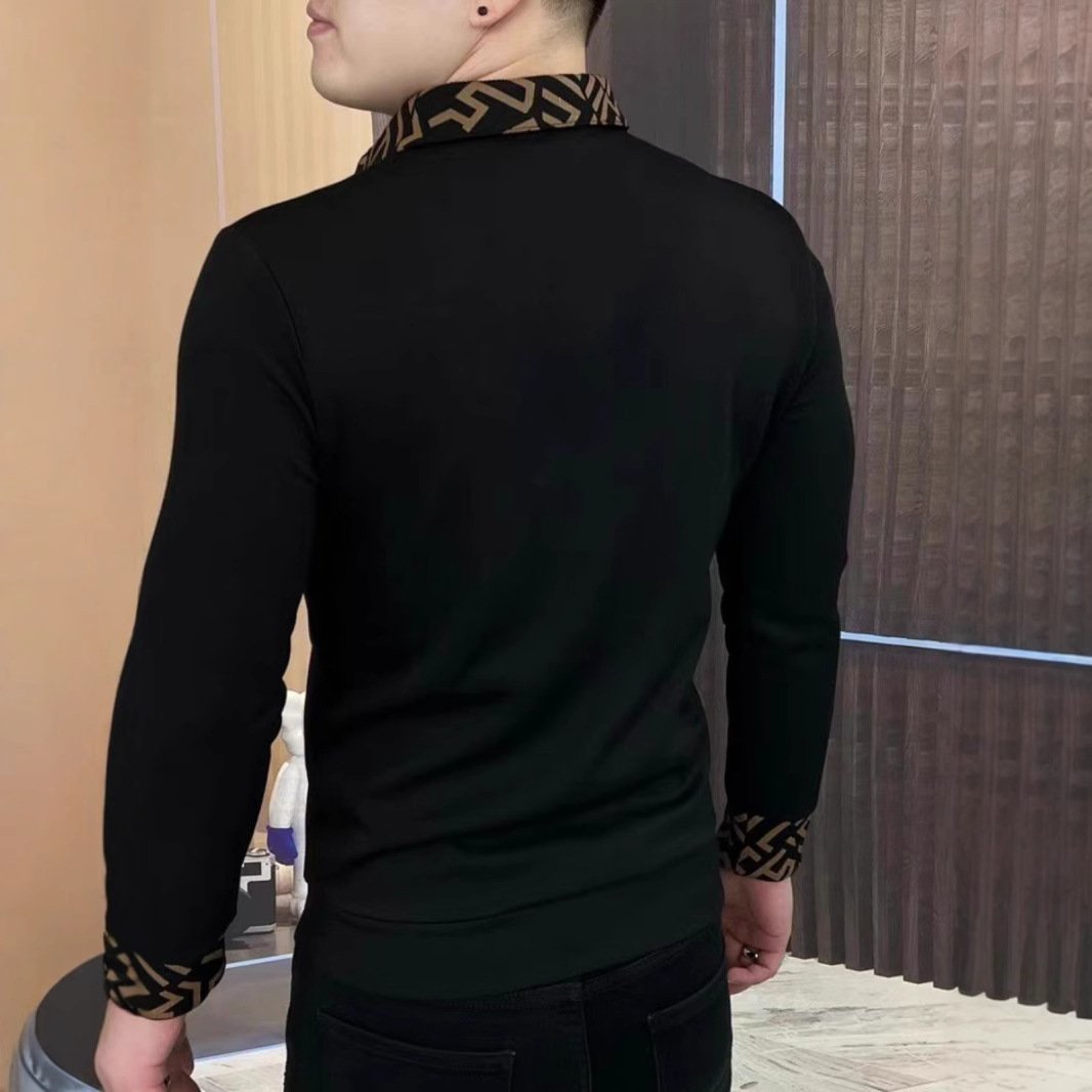 Men's collar light luxury fashion simple long sleeved fake two-piece hoodie