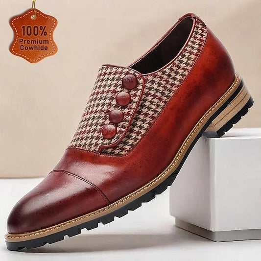 Men's Premium Cowhide Leather And Houndstooth Oxford Shoes