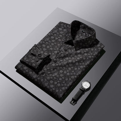 Men's new high-end light business digital printed wrinkle resistant rose long sleeved shirt