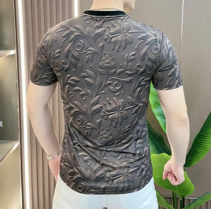 Men's Embossed Silk Short Sleeved Shirt